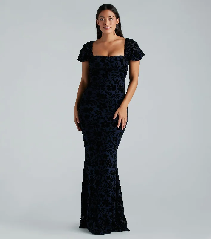 Shop & Get More Kathleen Formal Velvet Floral Mermaid Long Dress