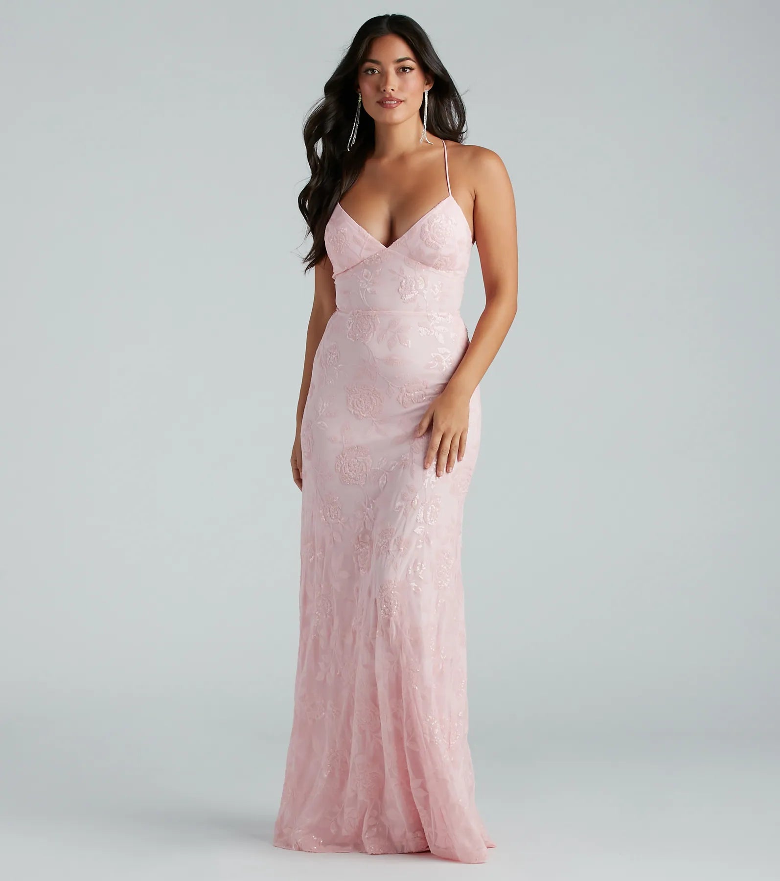 Weekend Bonanza Kleo Formal Sequin Rose Lace-Up Mermaid Dress