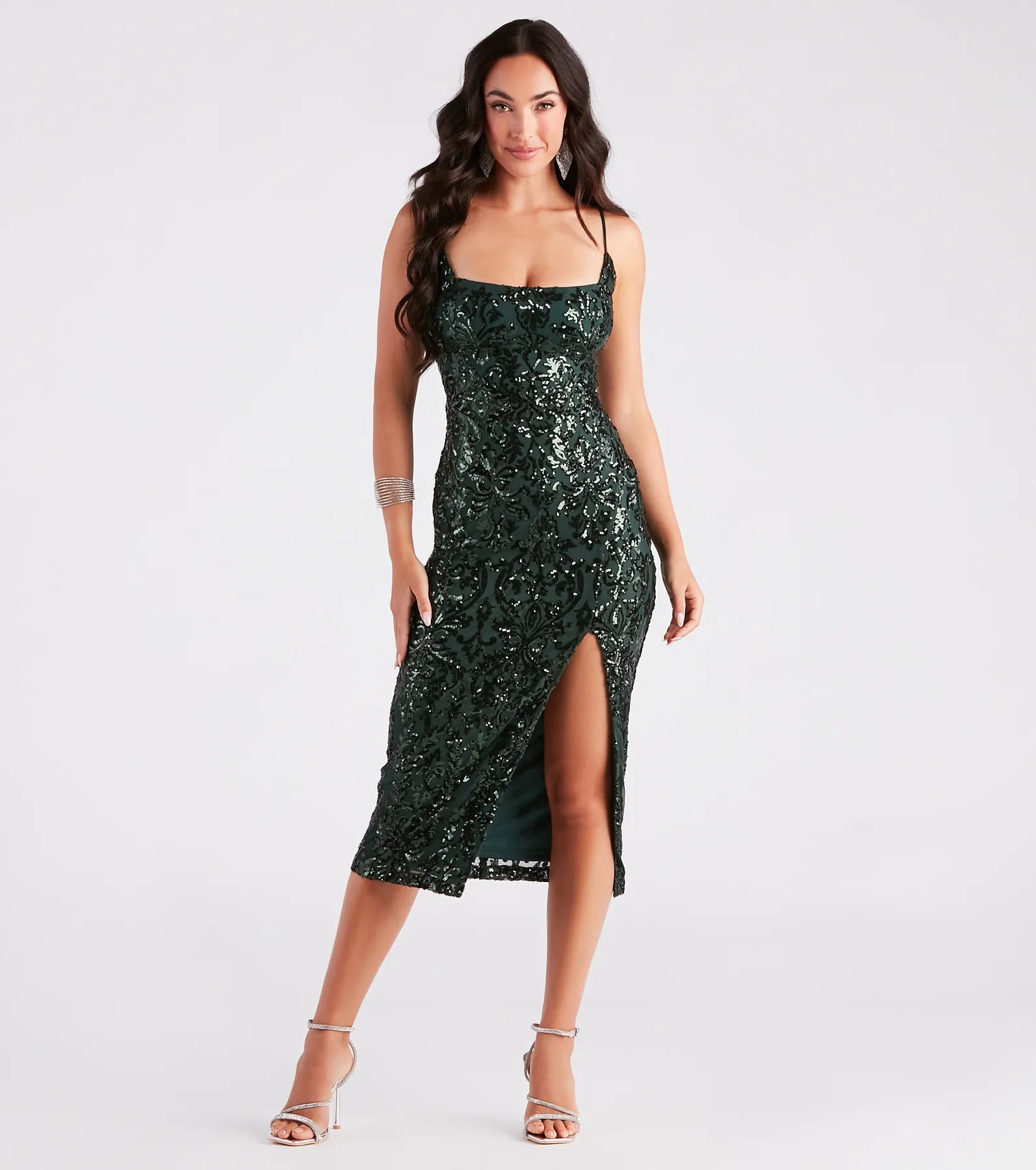 Weekend Flash Savings Kourt Formal Sequin Lace-Up Midi Dress