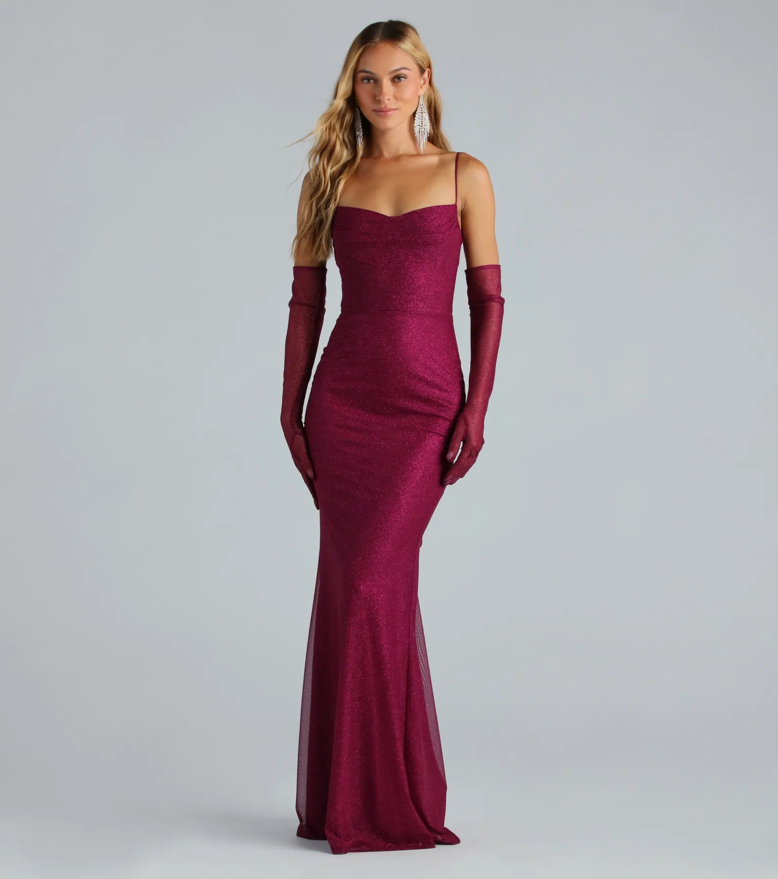 Exclusive Savings Event Kristi Formal Glitter Mermaid Dress With Gloves