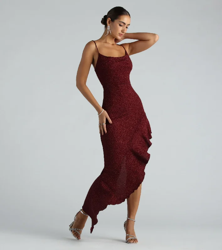 Limited Edition Kylie Formal Glitter Ruffle Long Dress