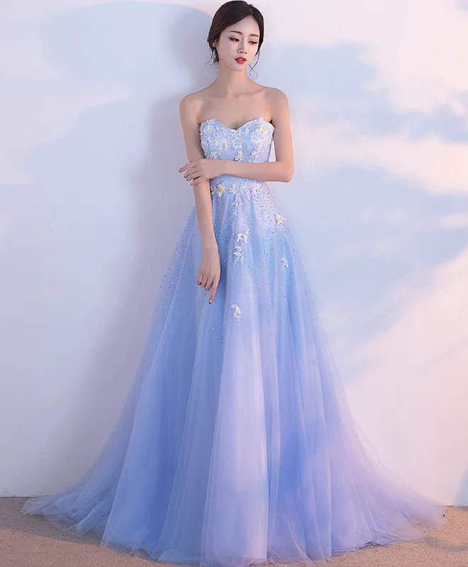 Weekend Price Breaks Light Blue Sweetheart Neck Long Prom Dress, Lace Formal Dress