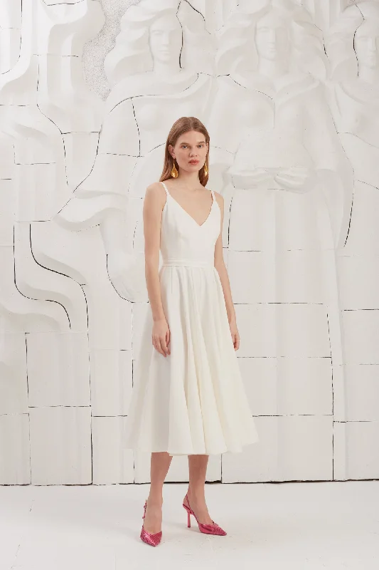 Flash Shopping Deal LINDA white flared midi wedding dress