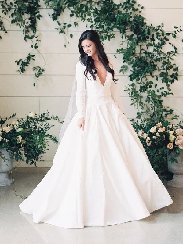 Weekend Shopping Deals Galore Long Sleeve Wedding Dresses Brush Train Chic Deep V Sexy Simple Bridal Gown JKW355 Weekend Shopping Deals Galore Long Sleeve Wedding Dresses Brush Train Chic Deep V Sexy Simple Bridal Gown JKW355