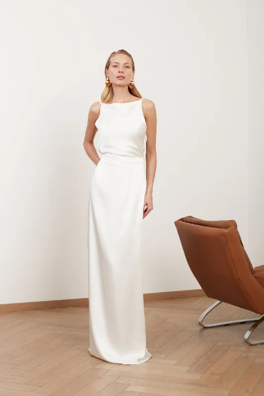 Hot Savings Alert MANOA white satin long straight wedding dress