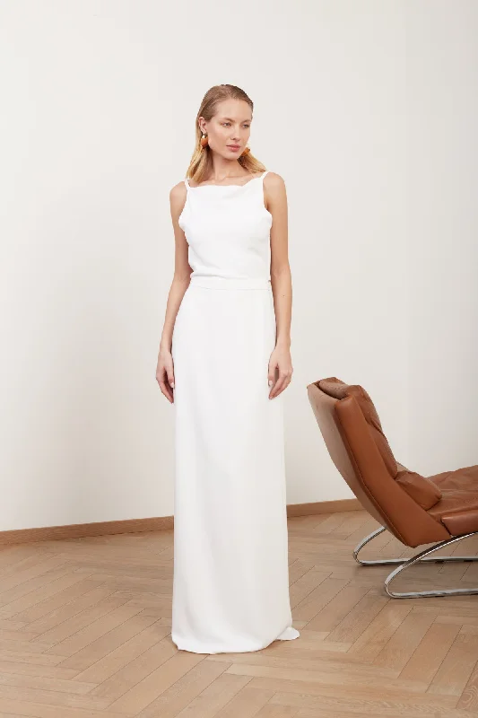 Last Chance Sale MANOA white matte fabric long straight wedding dress