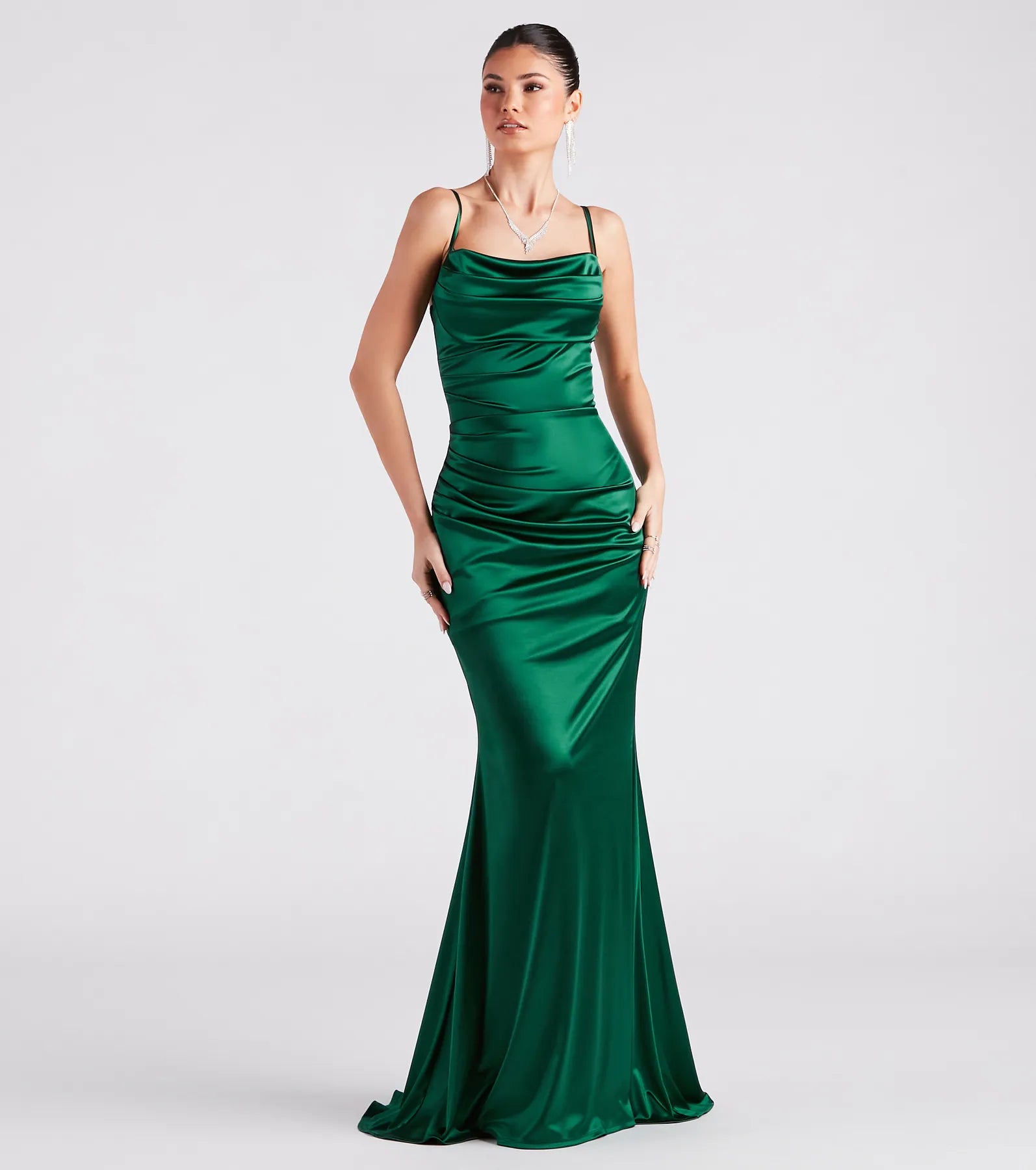 Sale Alert Marley Formal Satin Cowl Neck Mermaid Dress