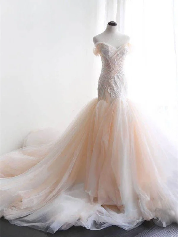 Weekend Price Drops Mermaid Wedding Dresses Off-the-shoulder Sweep Train Appliques Tulle Sexy Bridal Gown JKS265 Weekend Price Drops Mermaid Wedding Dresses Off-the-shoulder Sweep Train Appliques Tulle Sexy Bridal Gown JKS265
