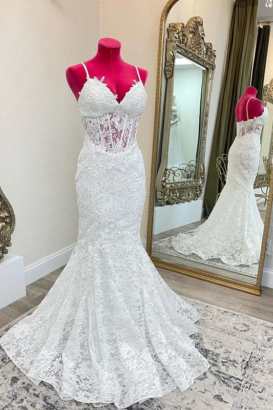 Weekend Shopping Deals Mermaid White Lace Long Wedding Dress