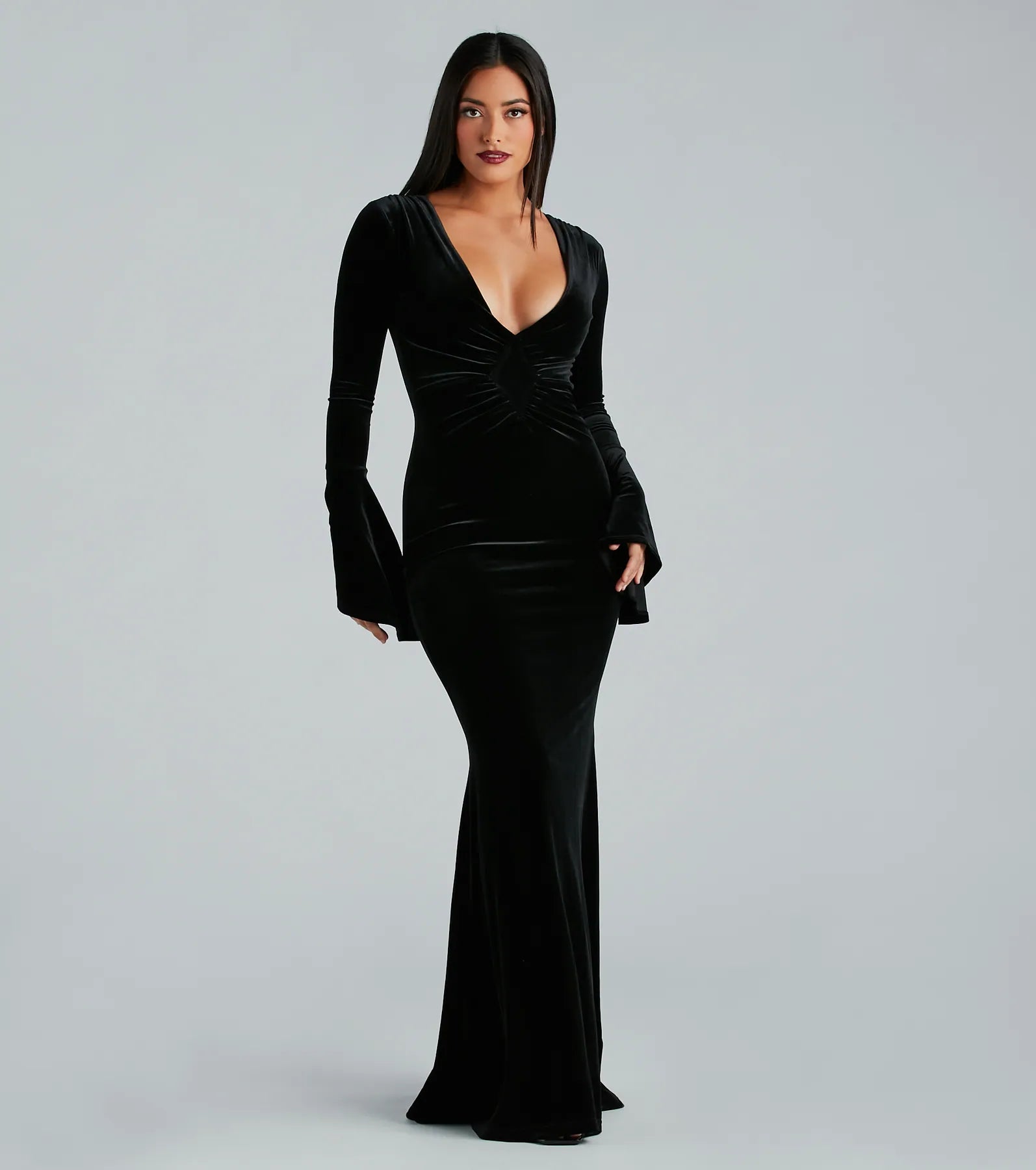 Super Savings Milena Formal Velvet Bell Sleeve Mermaid Dress