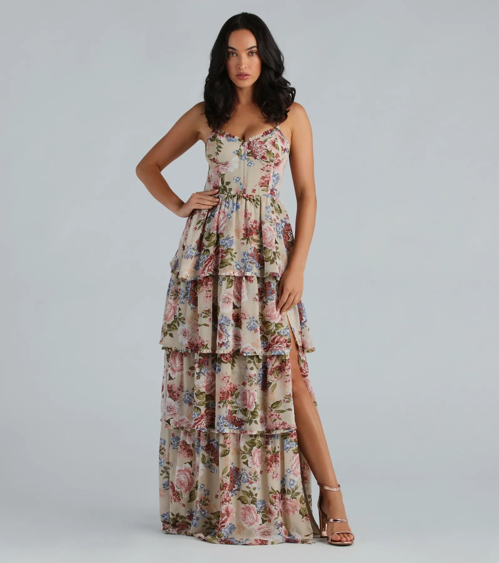Shop Now, Save More Natalie Formal Chiffon Floral Ruffle A-Line Dress