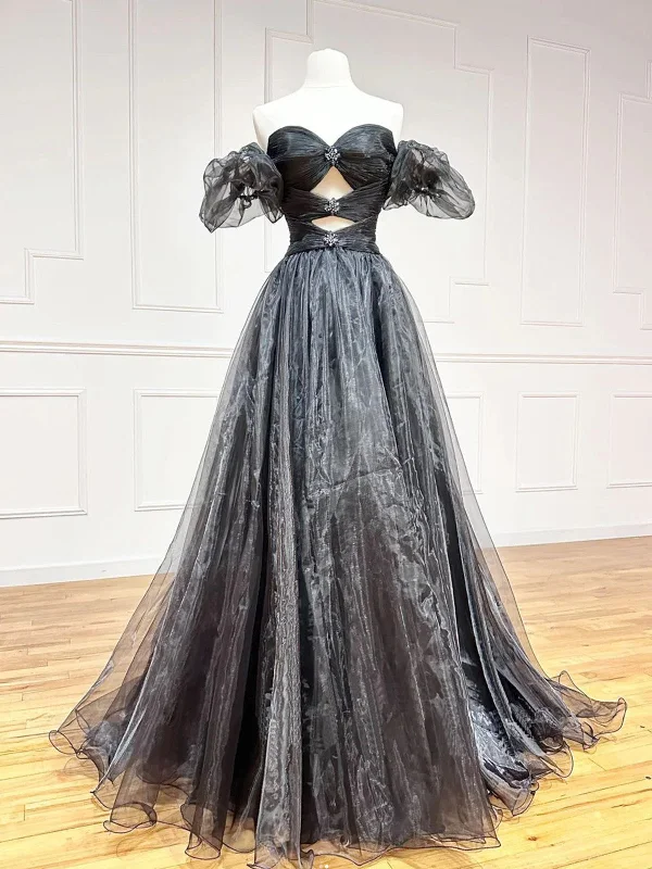 Extra Discount Off The Shoulder Black Tulle Long Prom Dresses , A Line Beading Black Formal Evening Dresses Extra Discount Off The Shoulder Black Tulle Long Prom Dresses , A Line Beading Black Formal Evening Dresses