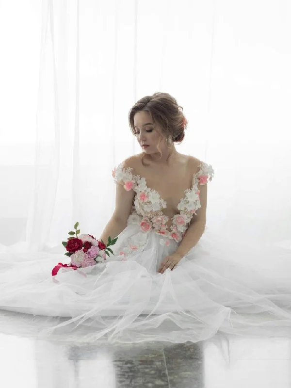 Exclusive Savings Open Back Wedding Dresses Aline Scoop 3D Flowers Appliques Floral Cheap Bridal Gown JKW377 Exclusive Savings Open Back Wedding Dresses Aline Scoop 3D Flowers Appliques Floral Cheap Bridal Gown JKW377