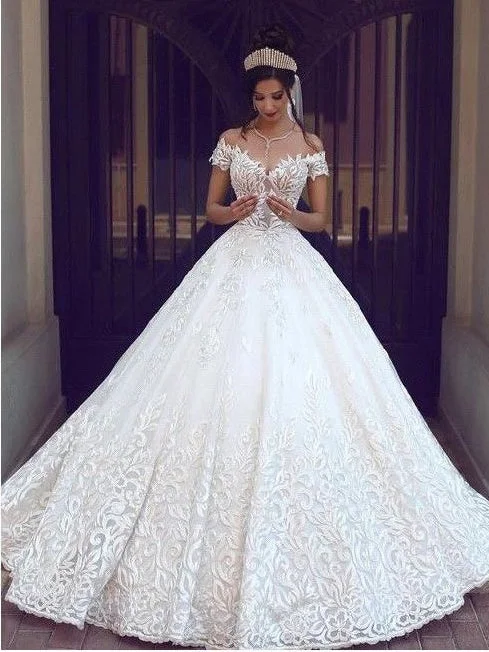 Weekend Deals Galore Open Back Wedding Dresses Off-the-shoulder Appliques Romantic Ball Gown Bridal Gown JKW360 Weekend Deals Galore Open Back Wedding Dresses Off-the-shoulder Appliques Romantic Ball Gown Bridal Gown JKW360