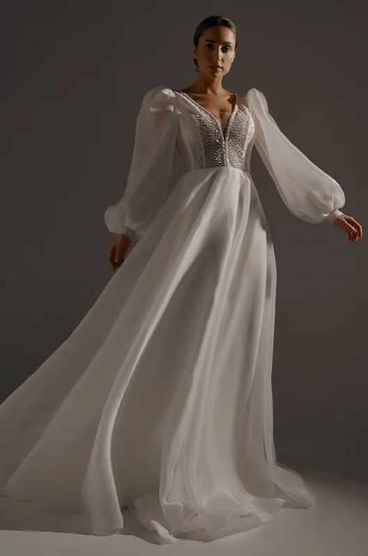 Weekend Special Bargains Organza Cinderella Wedding Dress April with Puff Sleeves