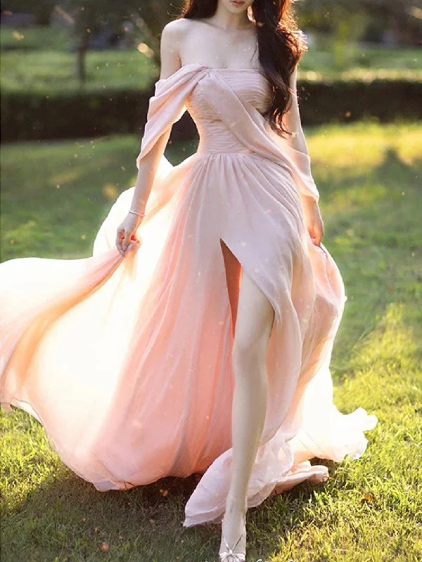 Weekend Super Sale Pink Chiffon Long Prom Dresses, Pink Formal Evening Party Dress