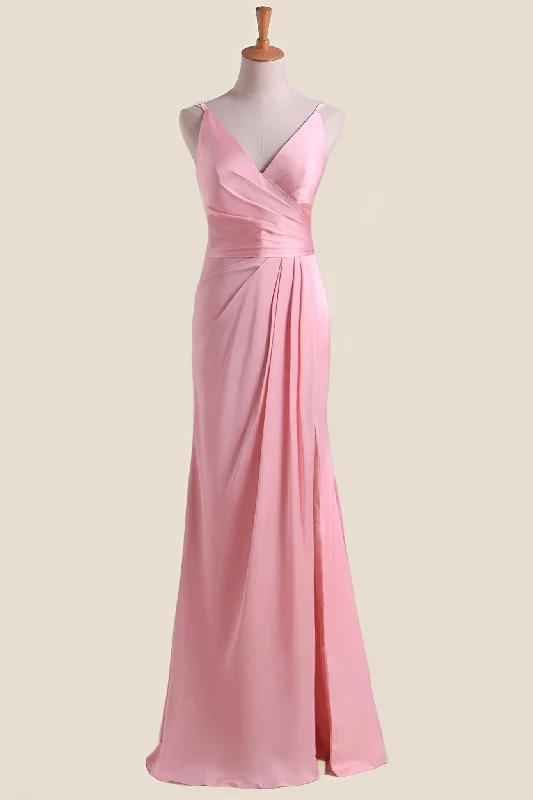 Weekend Sale Extravaganza Pink Pleated Faux-Wrap Long Party Dress