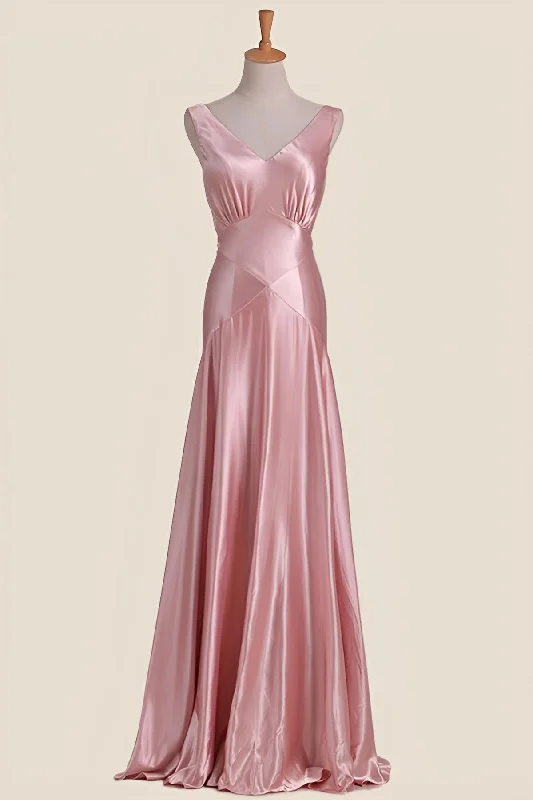 Weekend Flash Discount Pink V Neck Sheath Long Party Dress