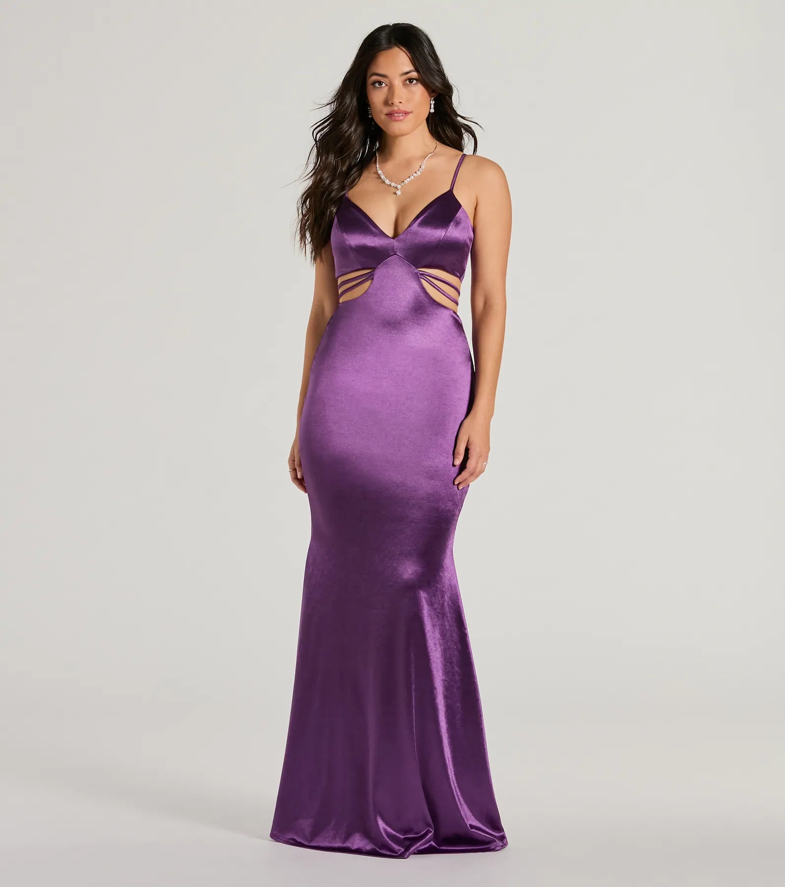 Super Savings Pricilla V-Neck Strappy Mermaid Satin Formal Dress