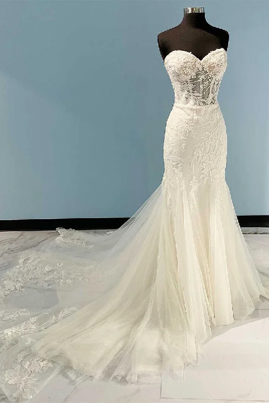 Weekend Shopping Fiesta Princess White Sweetheart Appliques Mermaid Long Wedding Dress