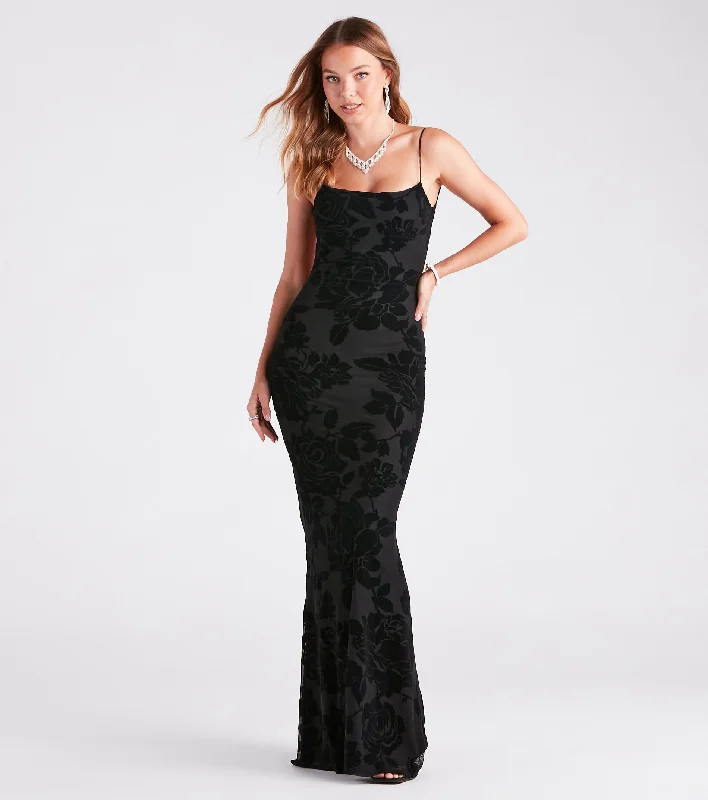 Weekend Super Sale Frenzy Ramona Formal Velvet Rose Strappy Mermaid Dress