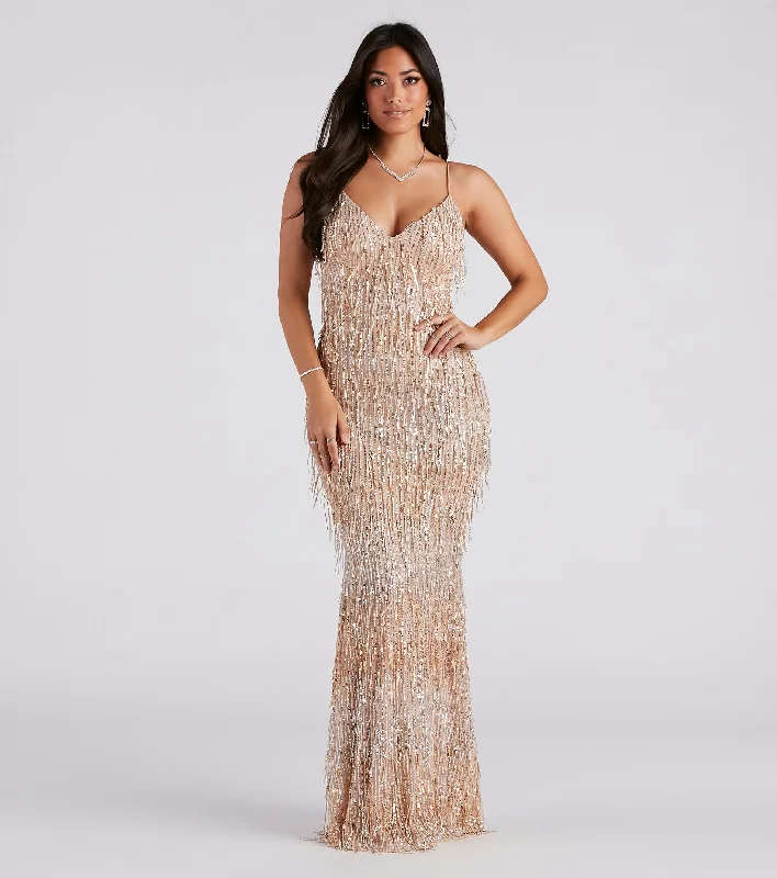 Only for You Rebekah Formal Sequin Fringe Mermaid Dress