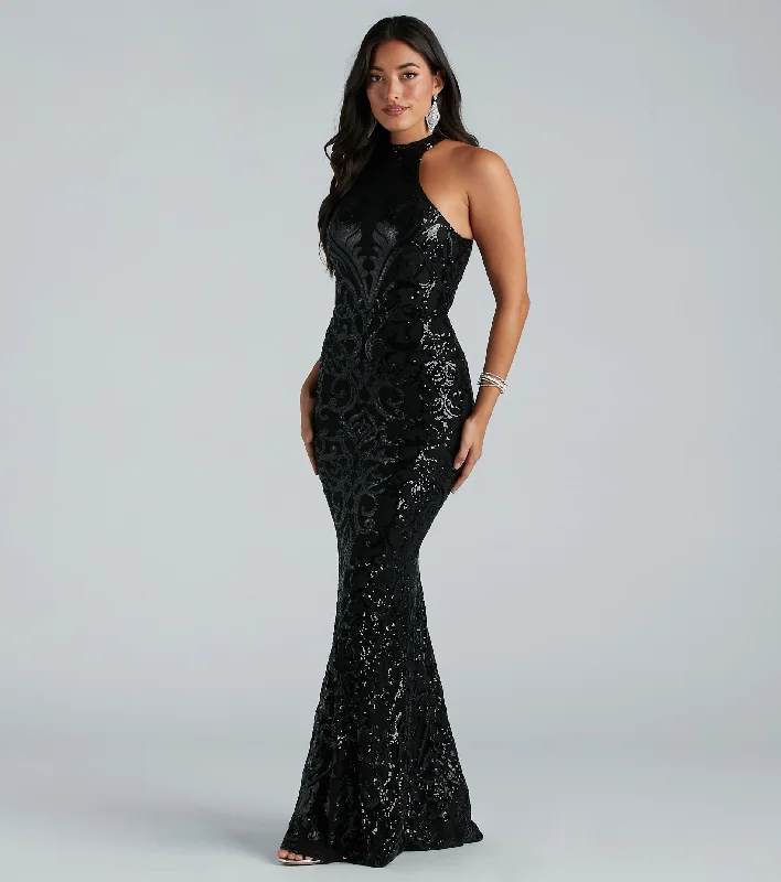 Shop More, Save More Sallie Formal Sequin Halter Mermaid Dress