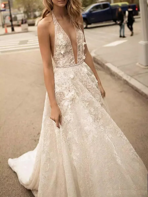 Weekend Top Offers Sexy Wedding Dresses Halter Backless Sweep/Brush Train Bridal Gown JKW069 Weekend Top Offers Sexy Wedding Dresses Halter Backless Sweep/Brush Train Bridal Gown JKW069