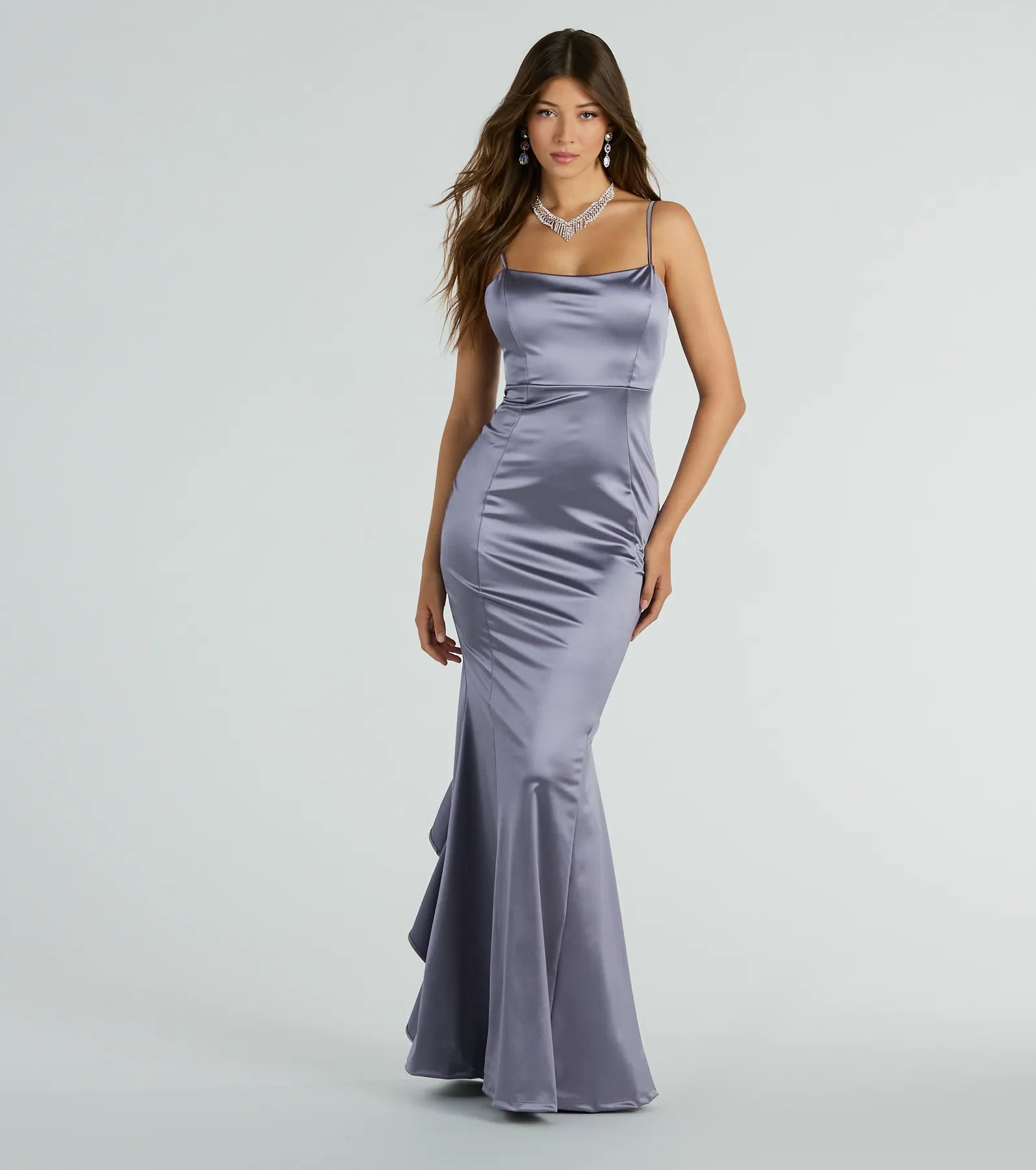 Limited Stock Sheryl Ruffled Back Mermaid Satin Formal Dress