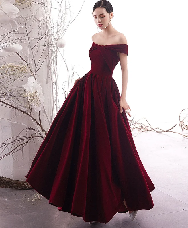 One-Day Sale Simple Burgundy Long Prom Dress Burgundy Evening Dress