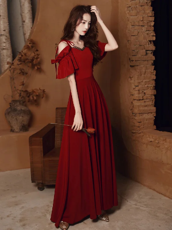 Weekend Bargain Time Simple Burgundy Satin Long Prom Dress, Burgundy Formal Dresses