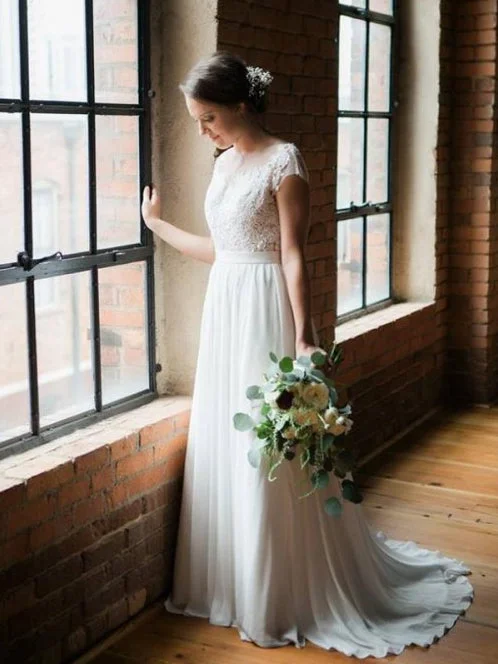 Weekend Steals Simple Cheap Wedding Dresses Scoop Short Train Romantic Chiffon Open Back Bridal Gown JKW257 Weekend Steals Simple Cheap Wedding Dresses Scoop Short Train Romantic Chiffon Open Back Bridal Gown JKW257