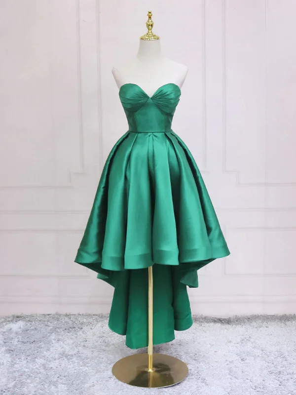 Simple Green Sweetheart Neck High Low Prom Dresses, High Low Green Homecoming Formal Evening Dresses