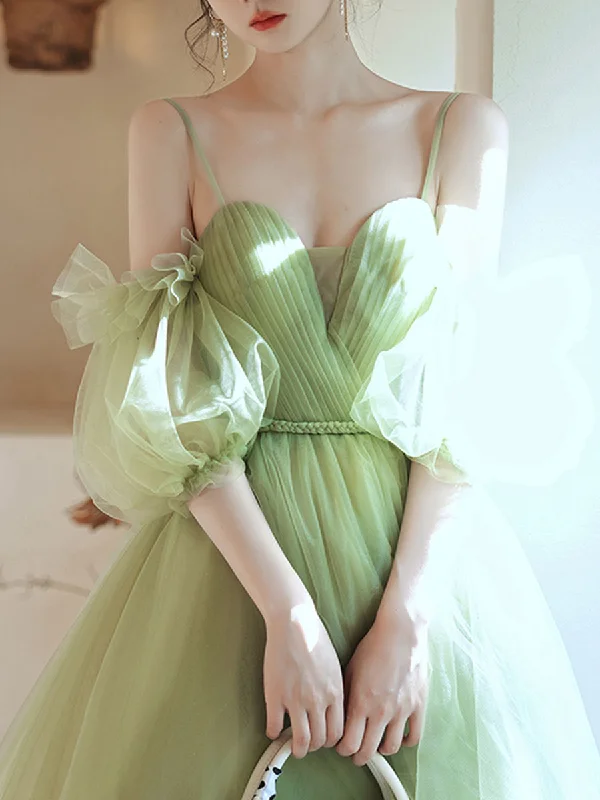 Bargain Alert Simple Green Tulle Short Prom Dress, Green Puffy Homecoming Dress