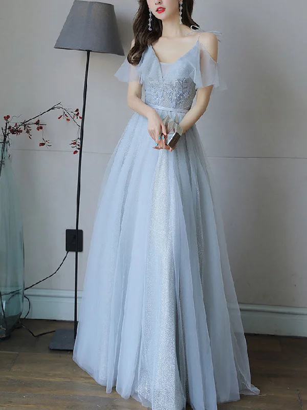 One-Day Sale Simple Light Blue Tulle Lace Long Prom Dress, Lace Long Bridesmaid Dress One-Day Sale Simple Light Blue Tulle Lace Long Prom Dress, Lace Long Bridesmaid Dress