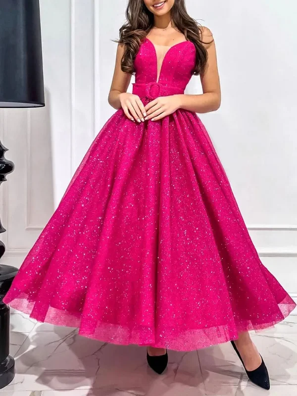 Weekend Offers You Can’t Miss Simple red tea length tulle prom dress formal party dress