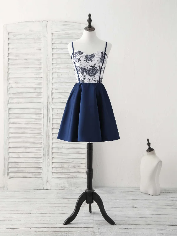 Simple Sweetheart Dark Blue Short Prom Dress Blue Homecoming Dress