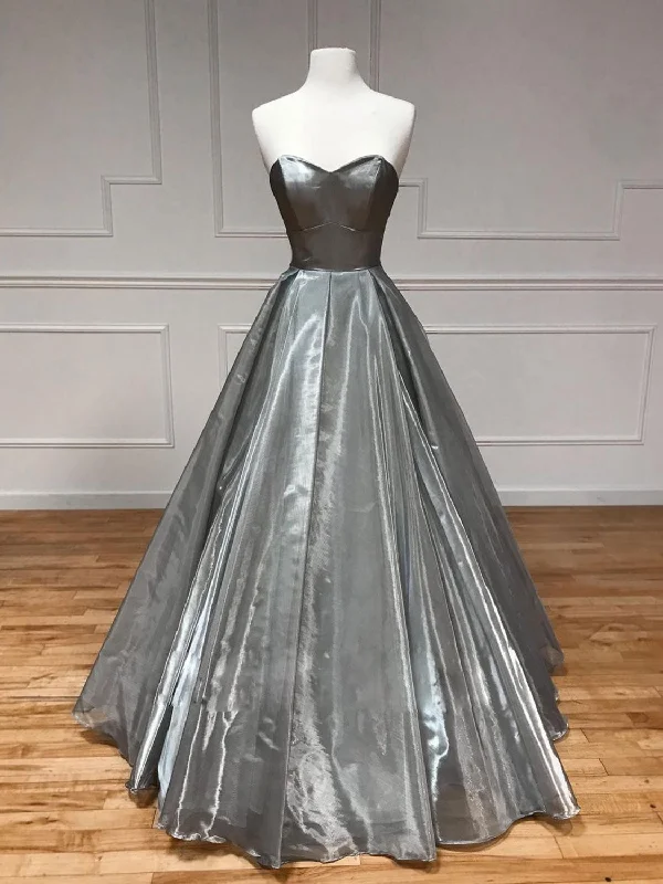 Weekend Buy One Get One Simple sweetheart neck gray satin long prom dress gray formal party dress