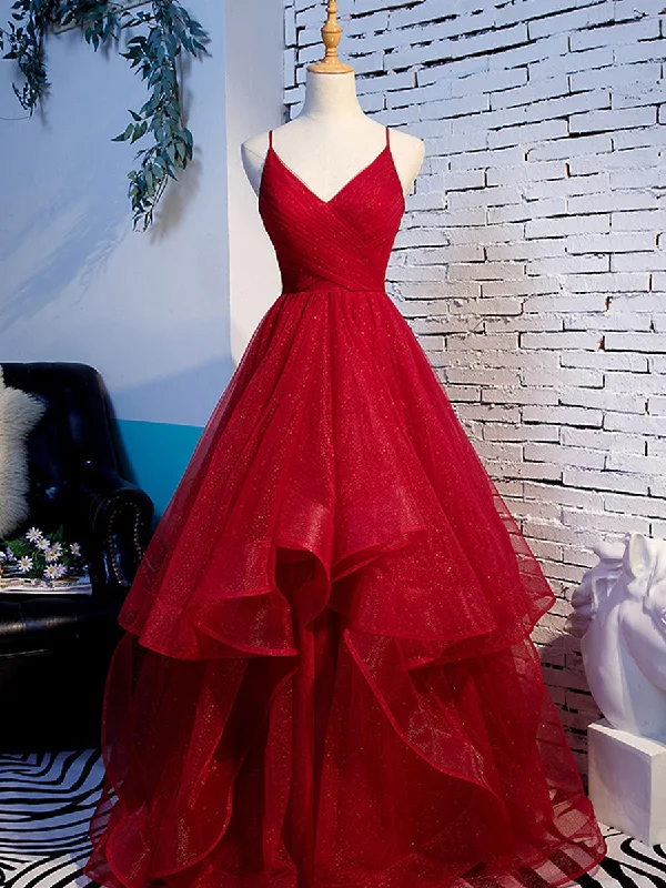 Super Savings Simple V Neck Tulle Burgundy Long Prom Dress, Burgundy Formal Graduation Dresses Super Savings Simple V Neck Tulle Burgundy Long Prom Dress, Burgundy Formal Graduation Dresses