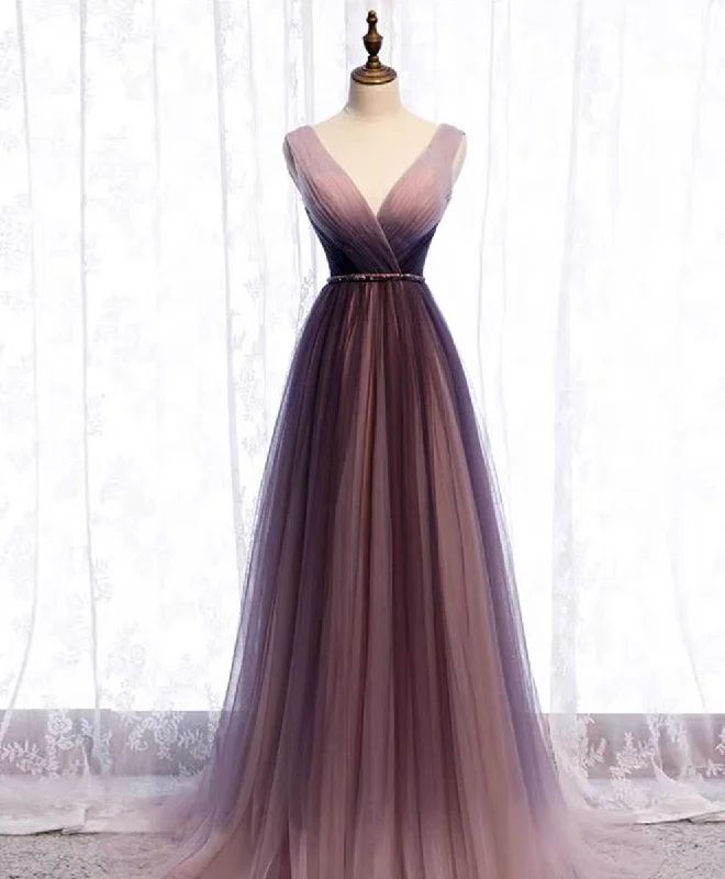Shop & Save Today Simple V Neck Tulle Long Prom Dress Tulle Evening Dress