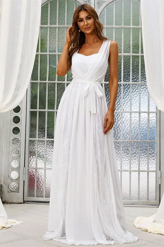 Weekend Big Savings Simple White Chiffon Sleeveless Long Wedding Dress