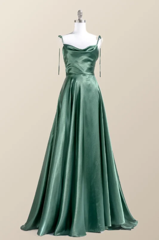 Weekend Limited-Time Offers Simply Straps Green Silk Long Party Dress