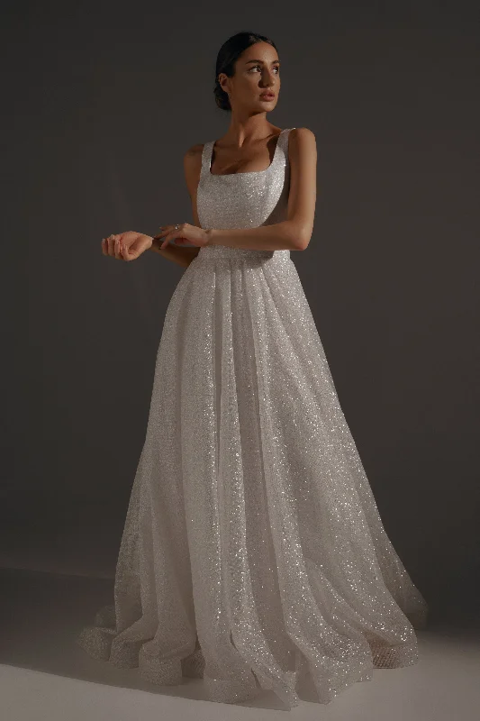 Season-End Deals Sparkle Wedding Dress Inkery With Square Neckline