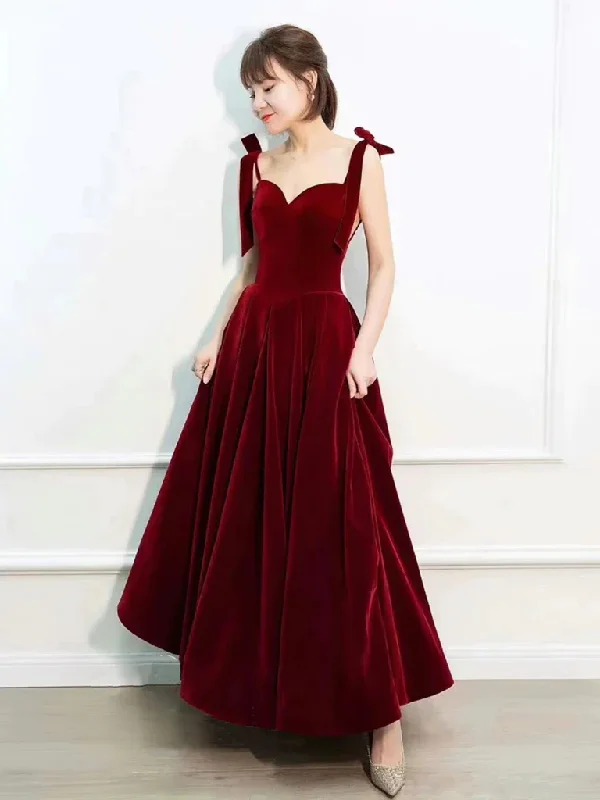 Weekend Wonders Sweetheart Neck Burgundy Velvet Long Prom Dresses, Sweetheart Neck Burgundy Velvet Long Formal Graduation Evening Dresses