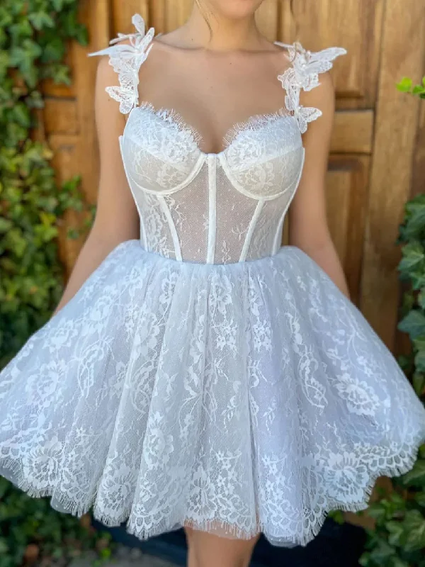 Unseen Savings Sweetheart Neck Short White Lace Prom Dresses, White Lace Homecoming Dresses Unseen Savings Sweetheart Neck Short White Lace Prom Dresses, White Lace Homecoming Dresses