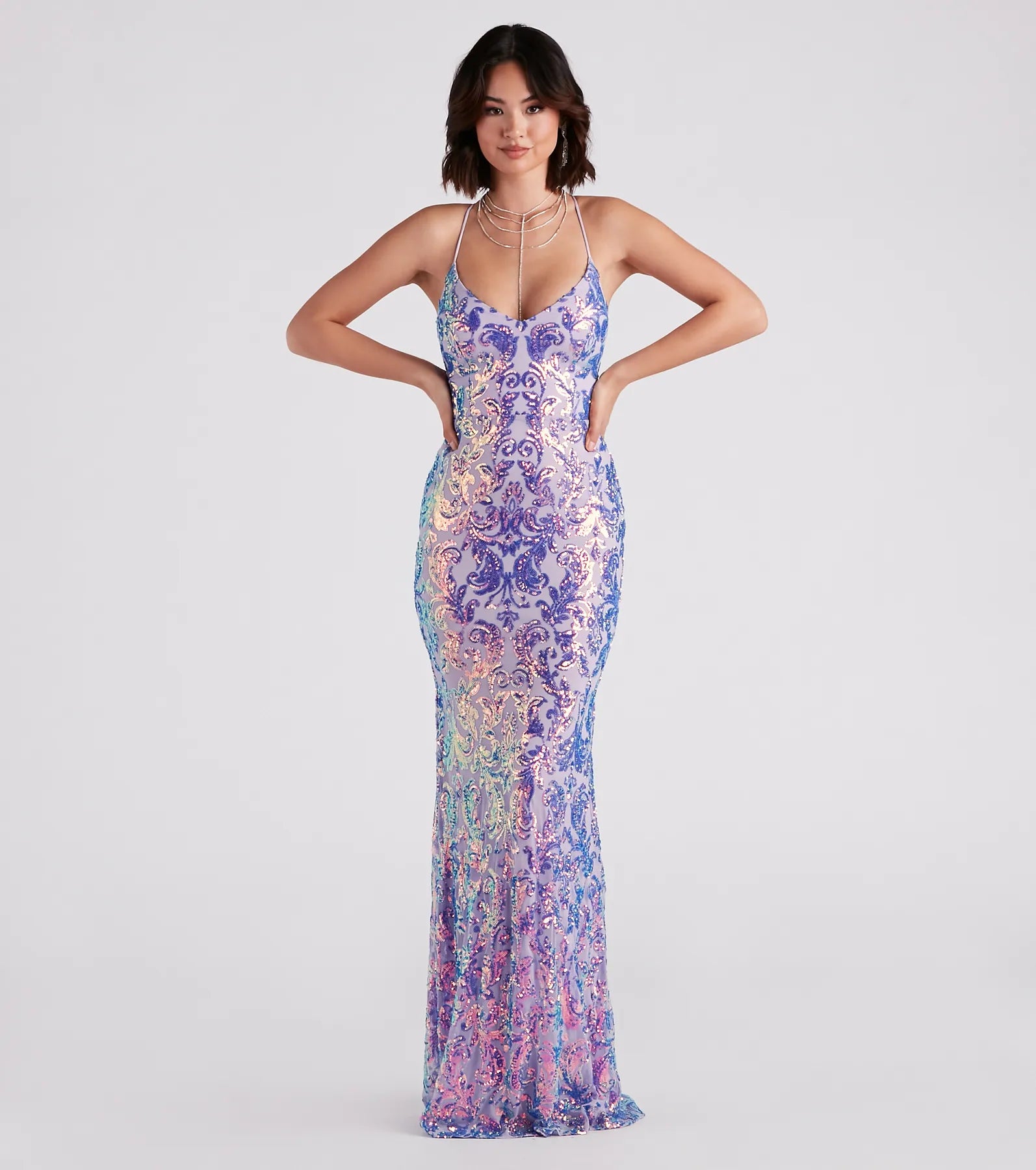 Taisia Formal Sequin Scroll Dress