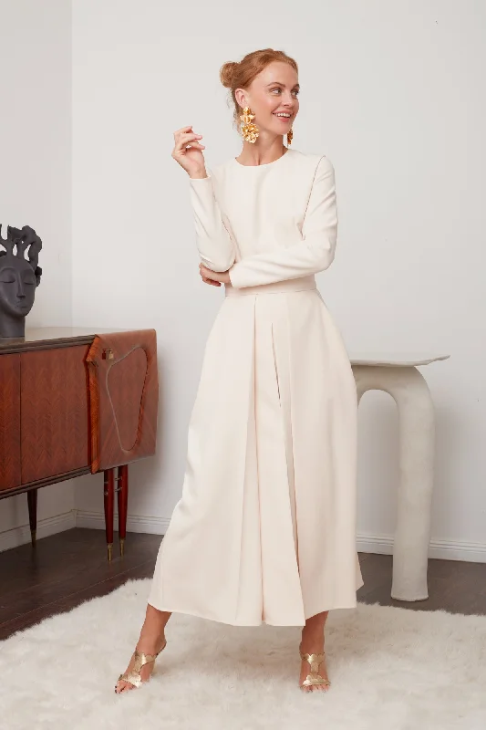 Exclusive Weekly Sale TILDA pastel cream classic pleated midi dress
