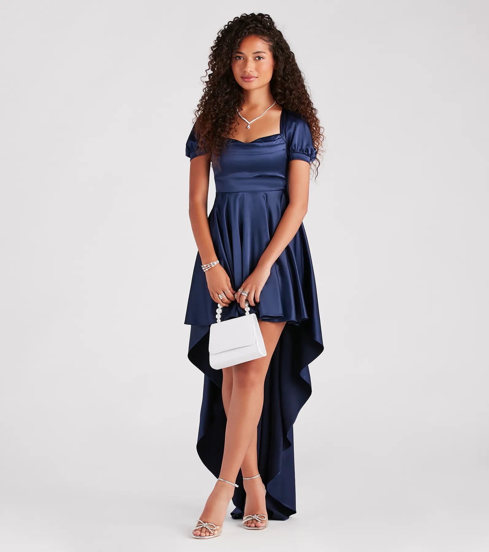 Deal Frenzy Traci Formal Satin High Low A-Line Dress
