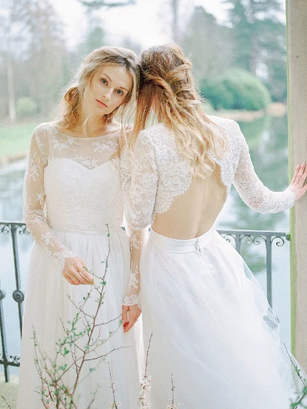 Weekend Shopping Fiesta Two Piece Wedding Dresses A Line Ivory Floor-length Chic Lace Long Sleeve Bridal Gown JKW331 Weekend Shopping Fiesta Two Piece Wedding Dresses A Line Ivory Floor-length Chic Lace Long Sleeve Bridal Gown JKW331