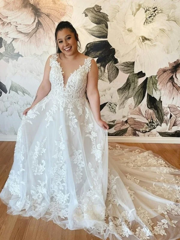 One-Stop Shop Sale V Neck Backless White Lace Long Prom Dresses, White Lace Wedding Dresses, White Formal Evening Dresses SP2175 One-Stop Shop Sale V Neck Backless White Lace Long Prom Dresses, White Lace Wedding Dresses, White Formal Evening Dresses SP2175